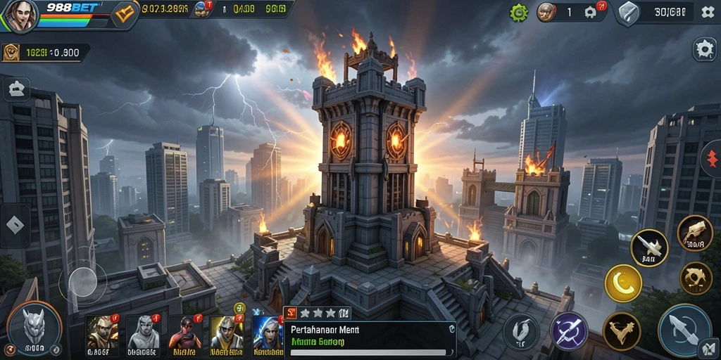 Screenshot gameplay 988BET yang menunjukkan aksi pertahanan yang menegangkan.