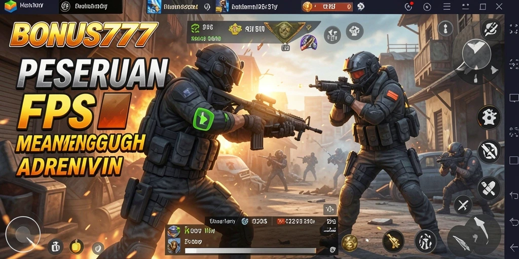 Screenshot utama menunjukkan aksi pertempuran mendebarkan dalam BONUS777.