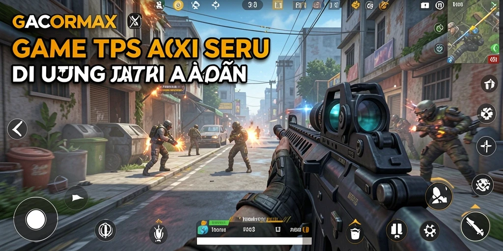 Screenshot utama GACORMAX menunjukkan aksi menegangkan dalam pertempuran TPS.