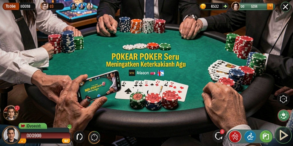 Tampilan gameplay seru di ID098 dengan pemain berkompetisi di meja Poker.