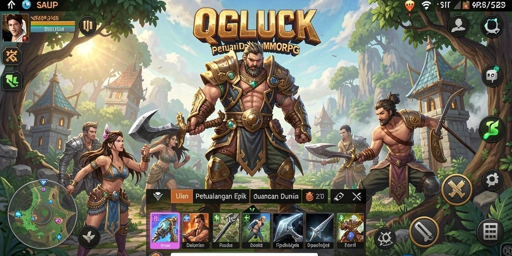 Tangkapan layar QGLUCK menampilkan aksi seru dalam pertempuran MMORPG.