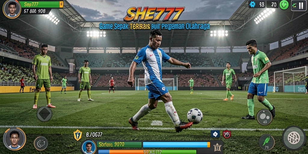 Tampilan gameplay menegangkan dalam permainan sepak bola.