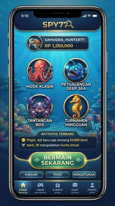 Tampilan antarmuka aplikasi spy77 yang sederhana dan menarik.
